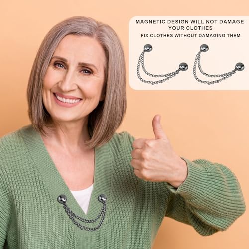 8pcs Multi-Function Magnetic Clothing Clips, Magnetic Button Clips with Chain Widely Used Magnet Clothing Pins Pant Waist Tightener Clip for Shirt Skirt Pants Dress(Black) - color: Dark Gray