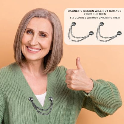 8pcs Multi-Function Magnetic Clothing Clips, Magnetic Button Clips with Chain Widely Used Magnet Clothing Pins Pant Waist Tightener Clip for Shirt Skirt Pants Dress(Black) - color: Dark Gray