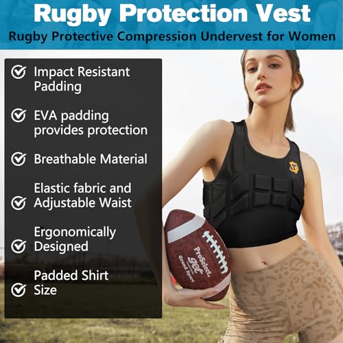 TUOY Women Padded Compression Vest, Impact Vest for Women, Chest Breast Rib Protection Vest for Sports, Karate, Football, Basketball - size: Large, style: Impact Padded Vest