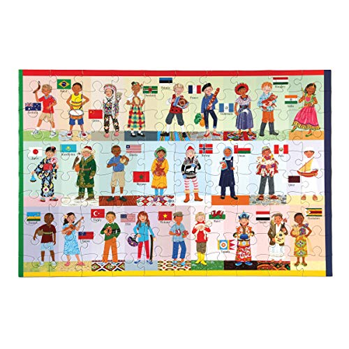 eeBoo: Children of The World 100 Piece Puzzle, Allows Children to Learn About Different Countries, Encourages Problem Solving, Pieces That Fit and Snap Together with Ease, for Ages 5 and up