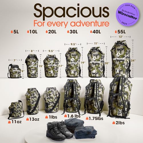 Earth Pak Waterproof Dry Bag - Roll Top Waterproof Backpack Sack Keeps Gear Dry for Kayak with Waterproof Phone Case - color: Camo, size: 10L