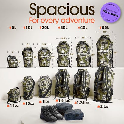 Earth Pak Waterproof Dry Bag - Roll Top Waterproof Backpack Sack Keeps Gear Dry for Kayak with Waterproof Phone Case - color: Camo, size: 10L