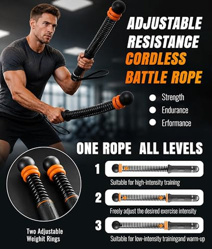2-Pack Weighted Ropeless Battle Ropes, Cordless Battle Rope for Home Gym Workout, Portable HIIT Cardio Equipment for Arm Strength Training and Low-Impact Full Body Exercise for Men & Women