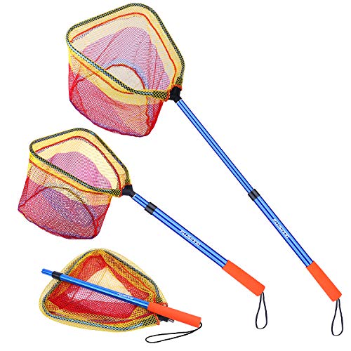 PLUSINNO Kids Fishing Net, Telescopic Lightweight Landing Net with Aluminum Pole Handle and Nylon Mesh, Catch and Release Butterfly Net for Kids Youth Outdoor - color: 1 Pack-Blue