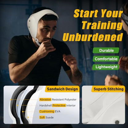 Trymaker Wrestling Headgear, Head Gear with Chin Cup, Sorf Ear Guard for Men, MMA, Jiu-Jitsu (for Users Aged 12+) - size: L (21 1/4" - 25 1/4"), style: White