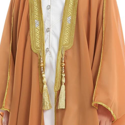 Boys Muslim Arabic Thobe Soft Lightweight Embroidered Robe Islamic Kaftan Middle East Prayer Party Dress Ramadan Eid Outfits - color: Orange, size: 18-24 Months