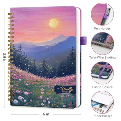 Taja Undated Weekly Planner, Weekly To Do List Notebook with Goal & Habit Tracker Organizer, A5 Weekly Planner Notebook with Spiral Binding, 6.1" x 8.2" - Twilight Bloom - color: u.Twilight Bloom