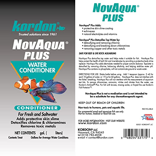 Kordon NOVAQUA Plus - Freshwater & Saltwater Aquarium Water Conditioner – Instantly Detoxifies Chlorine, Chloramines, & Heavy Metals, Replaces Fish Slime Coat, Reduces Fish Stress, 16 Ounces - size: 16 Ounce (Pack of 2)