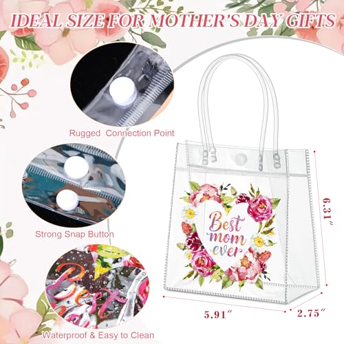 Aliceset 24 Pcs Mother's Day Floral Clear Gift Bags with Handles Best Mom Ever Tote Bags Reusable PVC Goodie Handbags Mother's Day Favor for Gift Wrapping, Party Decorations, 6.31"x 5.91"x 3.15" - style: Best Mom Ever