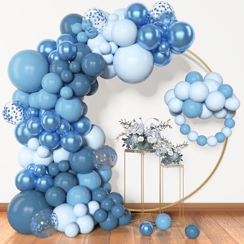 Amandir 153pcs Blue Balloon Garland Arch Kit, Different Sizes 18 12 10 5 inch Latex Metallic Confetti Blue Balloons for Boys Birthday Baby Shower Ocean Theme Party Anniversary Decoration Supplies - color: Blue