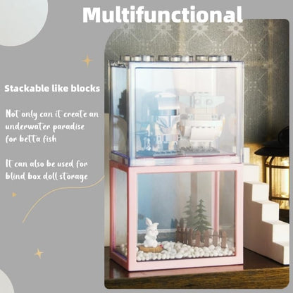 Small Betta Fish Tank, Stackable Mini Aquarium Tank Kit with Aquarium Gravel & Forest Micro Landscape, 0.6 Gallon Acrylic Cube Fish Bowl for Sea Monkeys Shrimp Snails (Clear) - color: Clear
