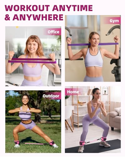 Resistance Bands Set – Resistance Band and Adjustable Ankle Exercise Bands with Cuffs Great Equipment for Training, Working Out, Yoga,Home Gym with Training Guidance & Carry Bag,Set of 8 - color: Pink