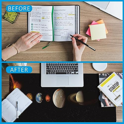 Mouse Pad,Solar System Planet Desk Mat for Desktop,Desk Pad with Non-Slip Base and Stitched Edge,Extended Mousepad for Office and Home 35.4X15.7 Inch - color: Solar System Planet