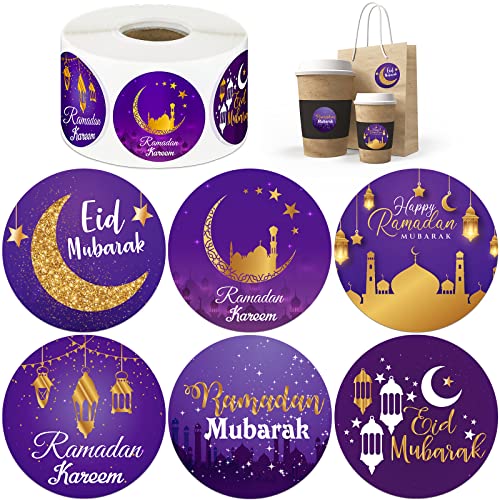 Nezyo 600 Pieces Ramadan Mubarak Stickers Eid Islamic Kareem Wall Window Stickers Ramadan Envelopes Gift Bags Labels for Eid Party Decorations(Bright Style) - style: Bright Style