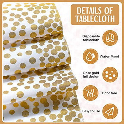 Breling 8 Pack White and Gold Disposable Plastic Tablecloths and Satin Table Runner Set, 54 x 108 Inch Tablecloth, 12 x 108 Inch Table Runners for Wedding First Communion Baby Shower Graduation - color: Gold