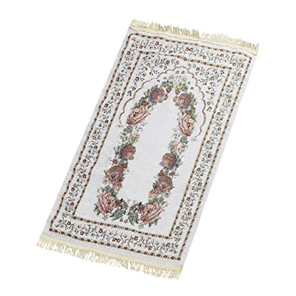 haozaikeji Muslim Prayer Rug Islamic Muslim Prayer Mat Floral Eid Ramadan Rug Namaz Seccade Arabic Turkish Sofa Table Rug Portable Meditation Rug Soft Embroidered Blanket with Tassel - color: Beige