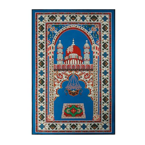 Muslim Prayer Rug Turkish Islamic Prayer Mat Thick Praying Carpet Janamaz Sajjadah Namaz Seccade Arabic Prayer Rug for Eid Ramadan - color: Blue-1