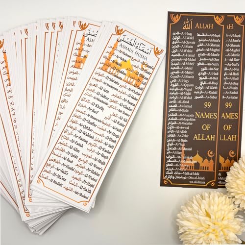 100 Packs 99 Names of Allah Bookmark Arabic English Islamic Bookmarks Reflecting on The Names of Allah Ramadan Eid Gifts Bulk Quran Muslim Islamic Arabic Gifts for Women Men Quran Learning