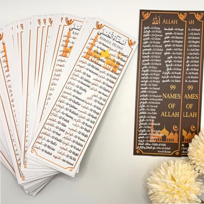 100 Packs 99 Names of Allah Bookmark Arabic English Islamic Bookmarks Reflecting on The Names of Allah Ramadan Eid Gifts Bulk Quran Muslim Islamic Arabic Gifts for Women Men Quran Learning
