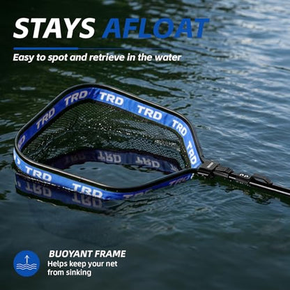 AluFloat X1 Fishing Net with Handle (Fish Net) - Floating Foldable Rubber-Coated Deep Mesh Landing Net for Bass & Fly Fishing - Fishing Gear, Kayak Accessories, Fishing Accessories - color: Ocean blue