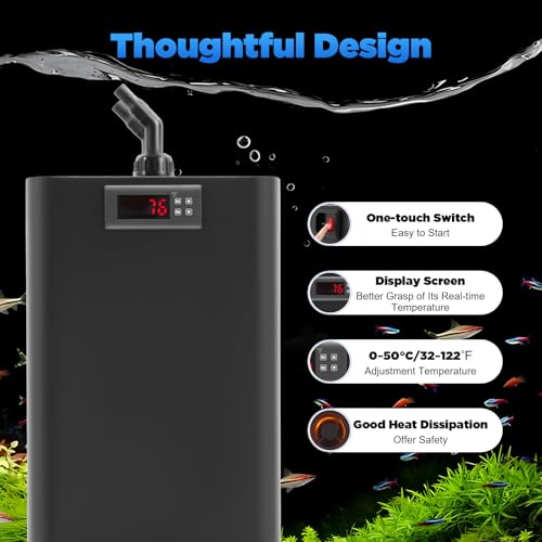 160L/42.26Gal Aquarium Chiller, 1/10HP Low Noise Fish Tank Water Cooler with Special Quiet Design Refrigeration Compressor ＆ Water Tube for Axolotl Coral Jellyfish (160L/42.26Gal)