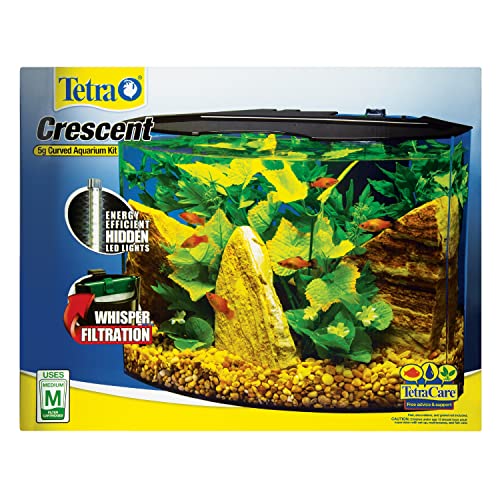 Tetra Curved-Front Aquarium Kit 5 Gallon with Filter & LEDs | Crescent Tank, One Goldfish Or Up To 3 Tropical Fish, Seamless Viewing - size: 5 gallon