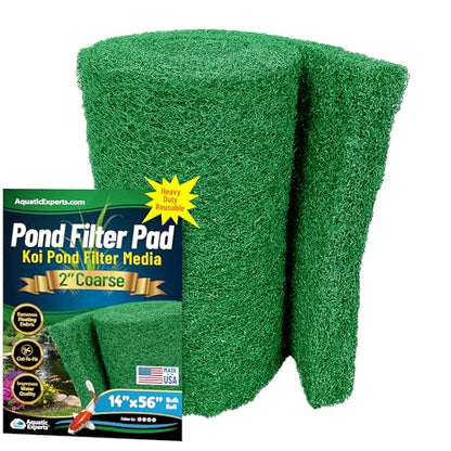 Aquatic Experts Green COARSE Pond Filter Pad - 2 inch Thick - Bulk Roll Water Garden Filter Pond Media - Made in USA, (14" x 56") - size: 14" x 56"