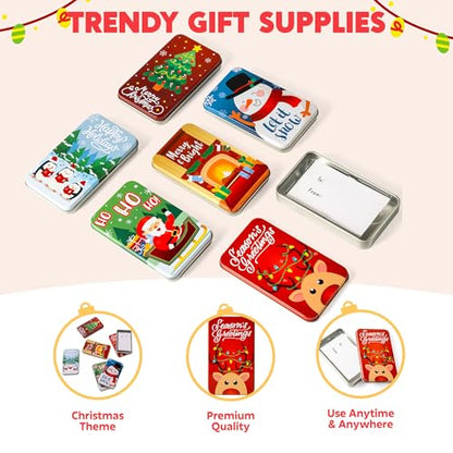 JOYIN 6PCS Gift Card Holder Boxes Christmas, 4.33” x 2.6” x 0.6” Tins Money Cash Holders Unique for Xmas Holiday Birthday Present Decor, Party Favors Silver Coin Boxes with Lids in 6 Designs