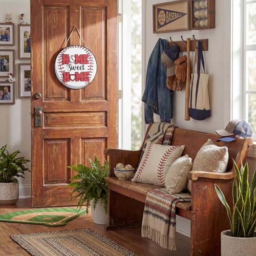 Smile Wooden Baseball Door Sign - "Home Sweet Home" Circular Rustic Decor for Sports Fans - style: Baseball Classic