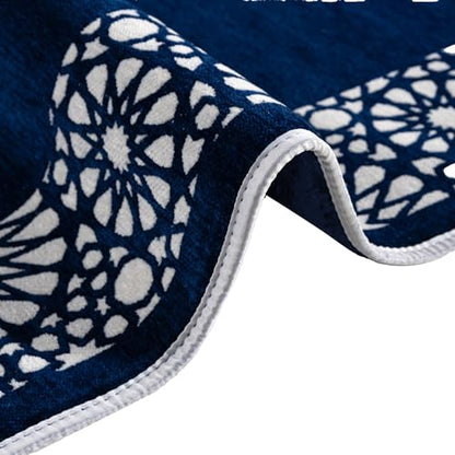 Modefa Turkish Islamic Prayer Mat - Chenille with Foam and Carrying Bag - Intricate Praying Rug Ramadan Eid Gift - Traditional Muslim Janamaz Seccade for Men Women - Mustaqim (Navy) - color: Navy
