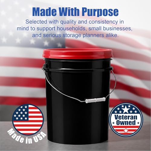 5 Gallon Bucket - Food Grade w/Lid BPA-Free, Black/Red, 6 | Airtight Gamma Seal Screw-On Lid, Heavy-Duty 90 Mil HDPE Plastic, Food Safe and Durable Container, Bulk Storage, Made in USA - color: Black/Red, size: 6 Packs