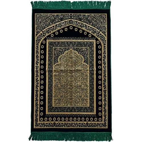 Super Soft Turkish Floral Flower Pattern Islamic Prayer Mat Jannamaz Musallah Rug-27″ x 44-″ 640g-colour-green