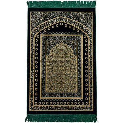 Super Soft Turkish Floral Flower Pattern Islamic Prayer Mat Jannamaz Musallah Rug-27″ x 44-″ 640g-colour-green