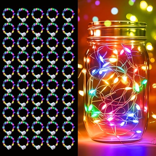 pozzolanas 50 Pack Multicolor Battery Operated String Lights - 7ft Waterproof Fairy Lights with 20 LEDs for Home, Mason Jar, Party, Wedding, Halloween, Christmas Decorations - color: Colorful, size: 50 Pack