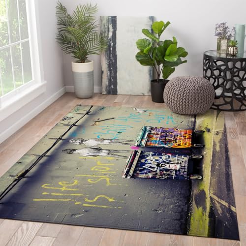 Banksy Graffiti Art Area Rug Peeing Boys Life is Short Prints Area Rug with Rubber Backing Floor Carpet for Living Room Bedroom Decor 5'x7' - size: 5'x7'