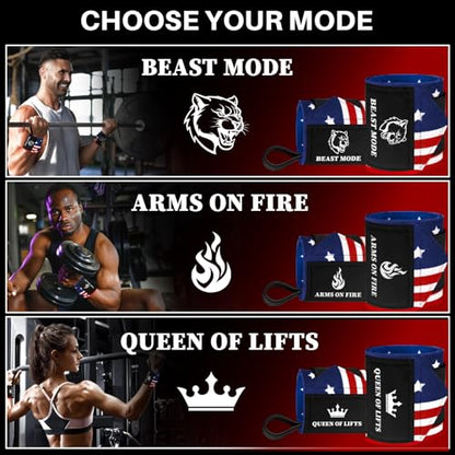 TECEUM Weightlifting 18" & 12" Wrist Wraps with Thumb Loop – Heavy Duty Wrist Workout Braces for Men and Women – Ideal for Powerlifting, Strength Training, Bodybuilding - color: US Flag, style: 12" – Queen of Lifts