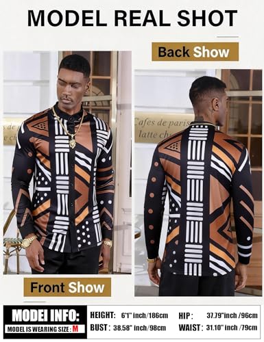 African Shirt Men African Attire Print Long Sleeve Dashiki for Men - color: African Geometric Print-long Sleeve, size: X-Large