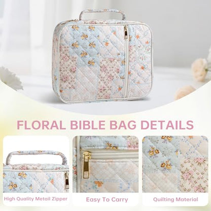 Bible Cover Case for Women Large Bible Cover with Durable Handle Quilted Bible Carrying Case for Girls Bible Study Supplies Accessories (Spliced Flower, Spliced Flower) - color: Spliced Flower