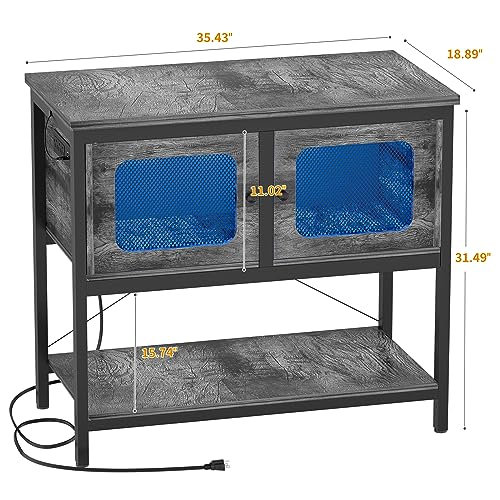 40-50 Gallon Fish Tank Stand with LED Light and Outlet, Heavy Duty Metal Aquarium Stand with Cabinet and Accessories Storage, Reptile Tank Turtle Terrariums Table Stand Hold 880LBS, Grey Oak