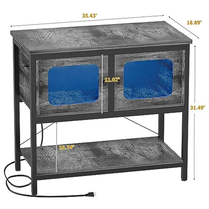 40-50 Gallon Fish Tank Stand with LED Light and Outlet, Heavy Duty Metal Aquarium Stand with Cabinet and Accessories Storage, Reptile Tank Turtle Terrariums Table Stand Hold 880LBS, Grey Oak