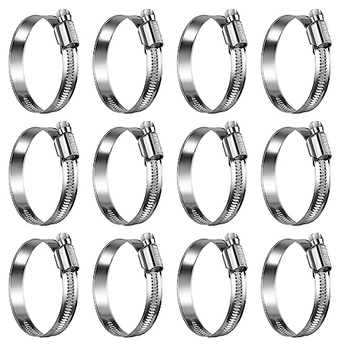 Non-Slip Stainless Steel Worm Gear Hose Clamps 1-5/8 to 2-3/8"(40-60mm) | SAE Size 28, 5/16"Hex Head, Soft Hose Protection, Adjustable for Automotive, Fuel Line, Garden, Heater, Radiator, 12Pack - size: SAE#28(1-5/8 To 2-3/8)