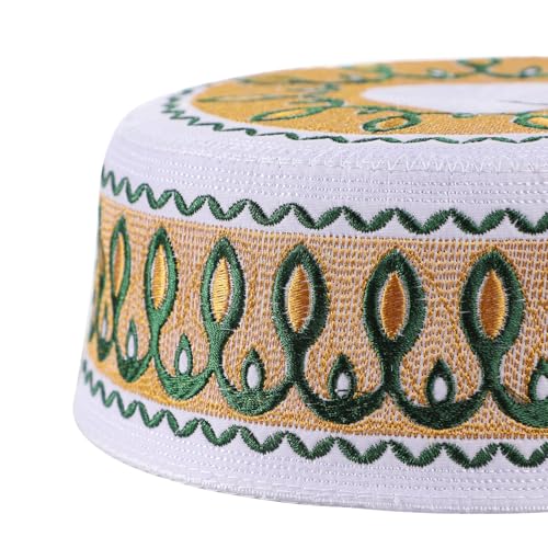 Muslim Prayer Kufi Hat Men Islam Skull Embroidery Cap Beanie Hat Arabian Omani Turkish Prayer Headwear Eid Gift - color: Ginger Color