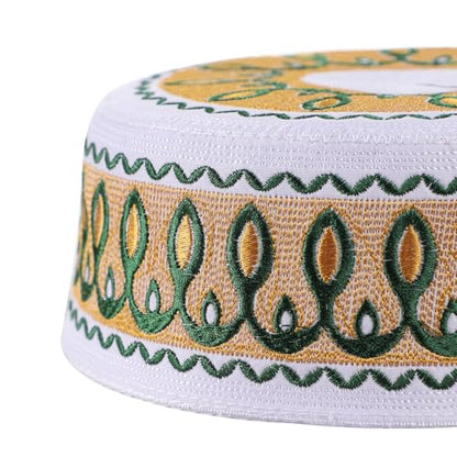 Muslim Prayer Kufi Hat Men Islam Skull Embroidery Cap Beanie Hat Arabian Omani Turkish Prayer Headwear Eid Gift - color: Ginger Color