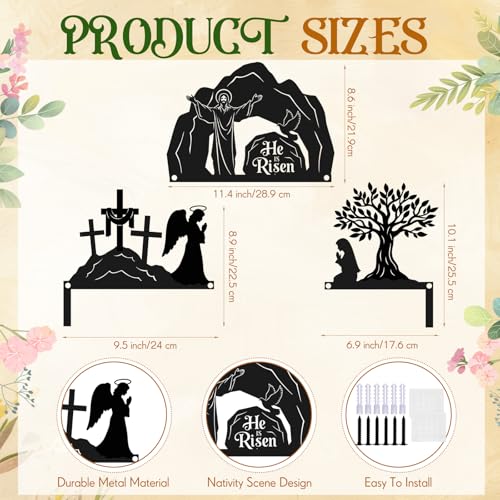 Blulu 3 Pcs Easter Door Decorations Metal He Is Risen Door Toppers Religious Easter Frame Corner Sign for Spring Christian Cabinet Shelf Window Wall Home Office Kitchen Church Decor(Religious) - style: Religious