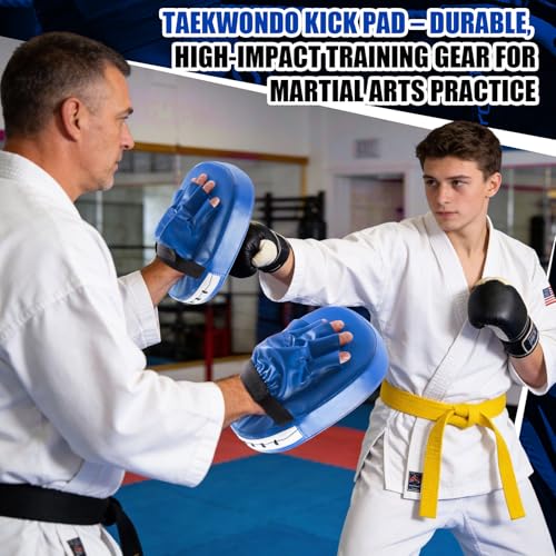 Poen 4 Pcs Taekwondo Kick Pads Set with Focus Mitts and Double Kick Paddle, Martial Arts Training Equipment for Kids Adults, Karate Kickboxing Punching and Kicking Practice Gear - color: Blue