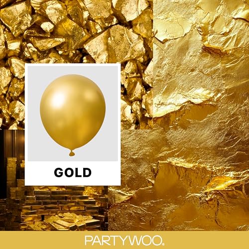PartyWoo 골드 풍선 140피스 다양한 사이즈 45.7cm(18인치), 30.5cm(12인치), 25.4cm(10인치), 12.7cm(5인치), 12.7cm(5인치), 12.7cm(5인치) 골드 풍선 아치 키트 가랜드, 생일, 결혼 기념일, 베이비 샤워, 졸업 - color: Gold-g101