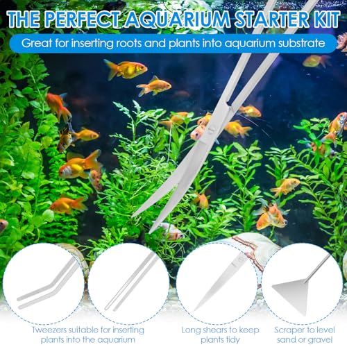 4 in 1 Aquarium Aquascape Kits Long 12 Inch Stainless Steel Aquatic Plant Aquascaping Tool Extra Long Aquascape Tools Sets Flexible for Fish Tank Cleaning Plant