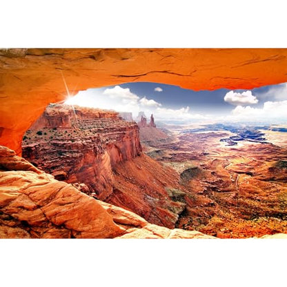 Rock Stone Reptile Habitat Background Desert Gobi Clear Blue Sky Terrarium Background Oasis Mountain Cactus with Sun Rays Aquarium Background Natural Desert Style Landscape Fish Tank Backdrop 24x12in - color: Rock Yellow, size: 24(W)x12(H)inches/ 60(W)*30