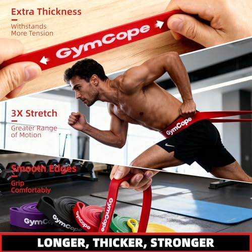 GymCope Pull Up Resistance Bands - Assistance Bands Sets of 3/4/5 for Men & Women, Heavy Duty Workout Exercise Bands for Body Stretching, Muscle Training, Instruction and Carry Bag Included - color: 3-Pack (15~50lbs)