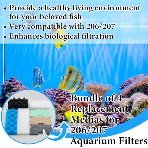Threlaco 52 Pcs Replacement Filter Media Kit Compatible with Fluval 206/207 Aquarium Filters Include Biological Foams Ammonia Remover Phosphate Pads Nitrite Remover, Towel and Grease - style: 206/207
